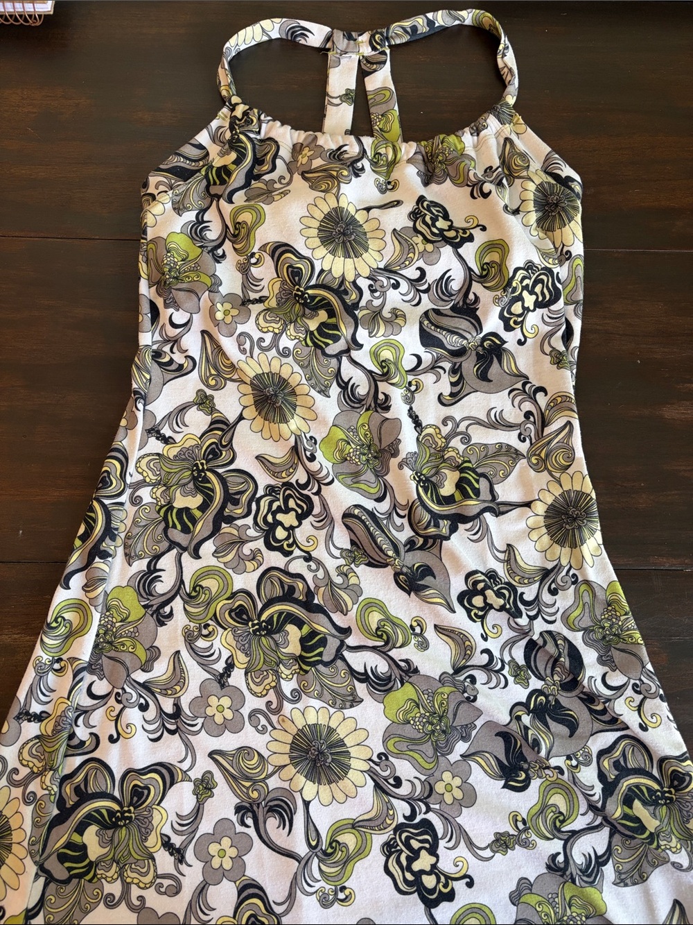 Prana Floral Halter Midi Dress in White, Green & Black